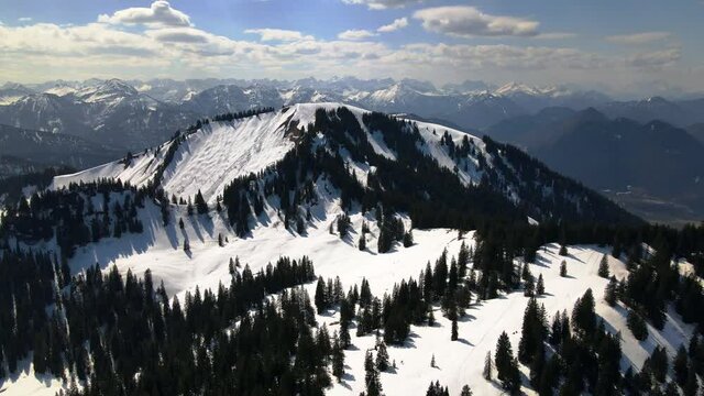 Aerial of the bavarian alps in winter, 4K, drone, Germany, Europe