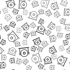 Black Gong musical percussion instrument circular metal disc icon isolated seamless pattern on white background. Vector