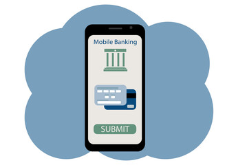 Mobile phone. On the screen, online banking payment from the card