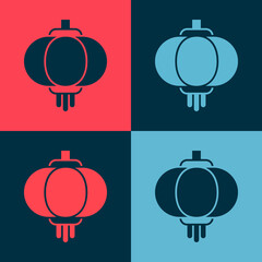 Fototapeta premium Pop art Chinese paper lantern icon isolated on color background. Vector