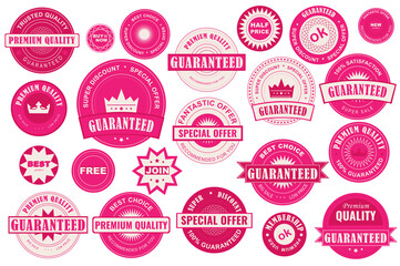 Bundle red sale labels. Stickers premium quality flat style for social media ads and banners, website badges, marketing, labels and stickers for online shopping templates. Vector illustration.