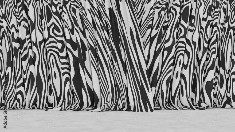 Aufkleber realistic 3d animation of the striped zebra pattern curtain with concrete flooring rendered in uhd w