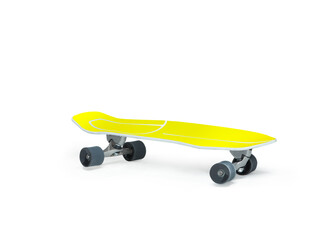 A yellow skateboard on a white background with a cutting path