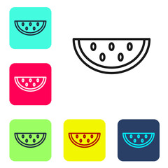 Black line Watermelon icon isolated on white background. Set icons in color square buttons. Vector