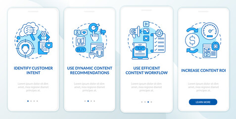 Fototapeta na wymiar Smart content tips blue onboarding mobile app page screen with concepts. Efficient workflow walkthrough 5 steps graphic instructions. UI, UX, GUI vector template with linear color illustrations