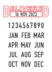 Vector illustration of the Delivered stamp and editable dates (day, month and year) in ink stamps