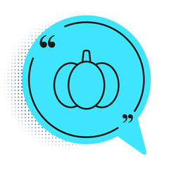 Black line Pumpkin icon isolated on white background. Happy Halloween party. Blue speech bubble symbol. Vector