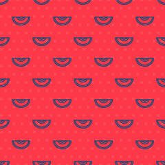 Naklejka premium Blue line Melon fruit icon isolated seamless pattern on red background. Vector