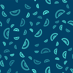 Green line Melon fruit icon isolated seamless pattern on blue background. Vector