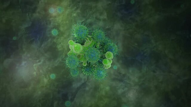 3d animation, bacteriological background, viruses and microorganisms, the fight of immunity. composition for medical videos, advertisements, banners.