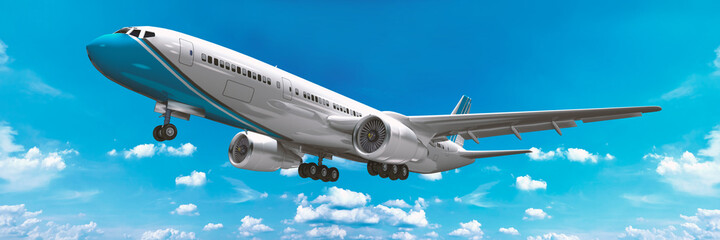 3d Jet, Passagierflugzeug im Landeanflug, isoliert