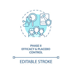 Efficacy and placebo control concept icon. Clinical trials phase 2 idea thin line illustration. Pharmaceutical drugs, treatments testing. Vector isolated outline RGB color drawing. Editable stroke