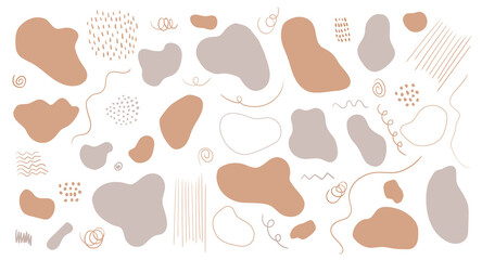 Organic shapes, spots, lines. Vector set of trendy abstract hand drawn elements for graphic design
