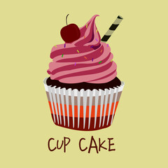 vector cupcake with cherry and chocolate wafer illustration