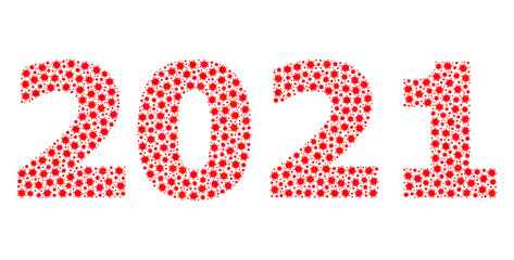 Vector 2021 year digits covid-2019 mosaic icon designed for pharmacy posters. 2021 year digits mosaic is done of small covid pathogen items.