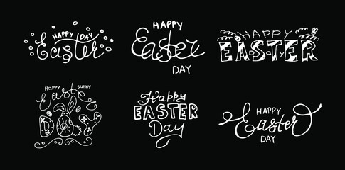 Fototapeta na wymiar Vector set lettering Happy easters day white on the black background, isolated, hand drawning, for card, spring holliday