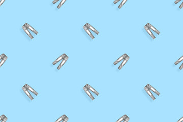Denim pants seamless pattern. Bright background from jeans. 