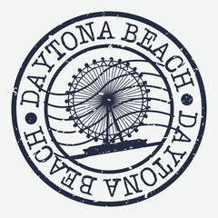Daytona Beach, FL, USA Stamp Postal. Silhouette Seal. Passport Round Design. Vector Icon. Design Retro Travel. National Symbol.