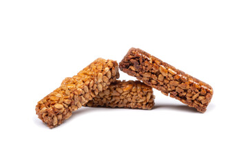 healthy snacks, sunflower seed bars with caramel isolated on white background, oriental dessert kozinak .