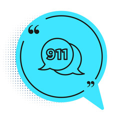 Black line Telephone with emergency call 911 icon isolated on white background. Police, ambulance, fire department, call, phone. Blue speech bubble symbol. Vector