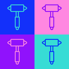 Pop art line Firefighter axe icon isolated on color background. Fire axe. Vector