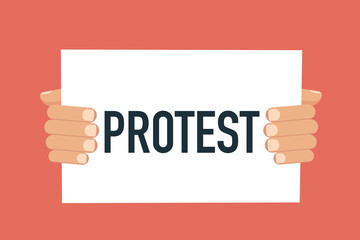 Hands holding paper board with PROTEST sign. illustration