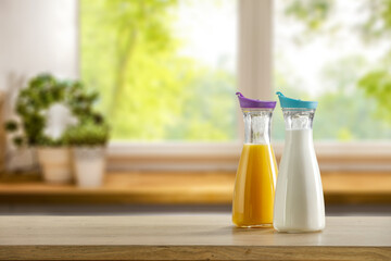 Morning drink on desk and free space for your decoration 
