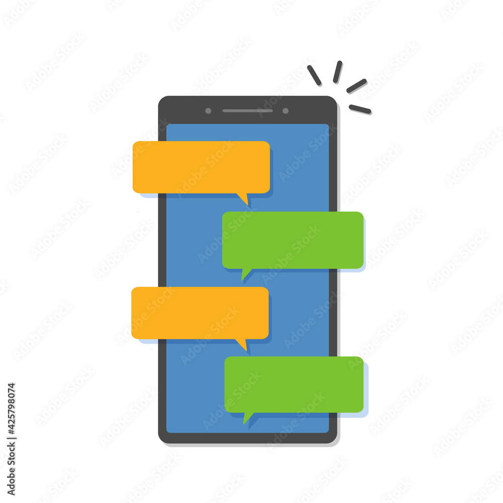 Poster mobile phone screen messaging text empty bubbles. illustration