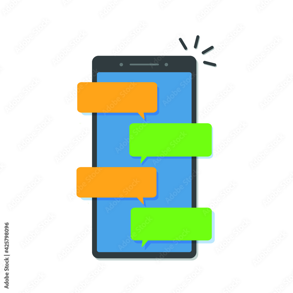 Poster mobile phone screen messaging text empty bubbles. vector illustration