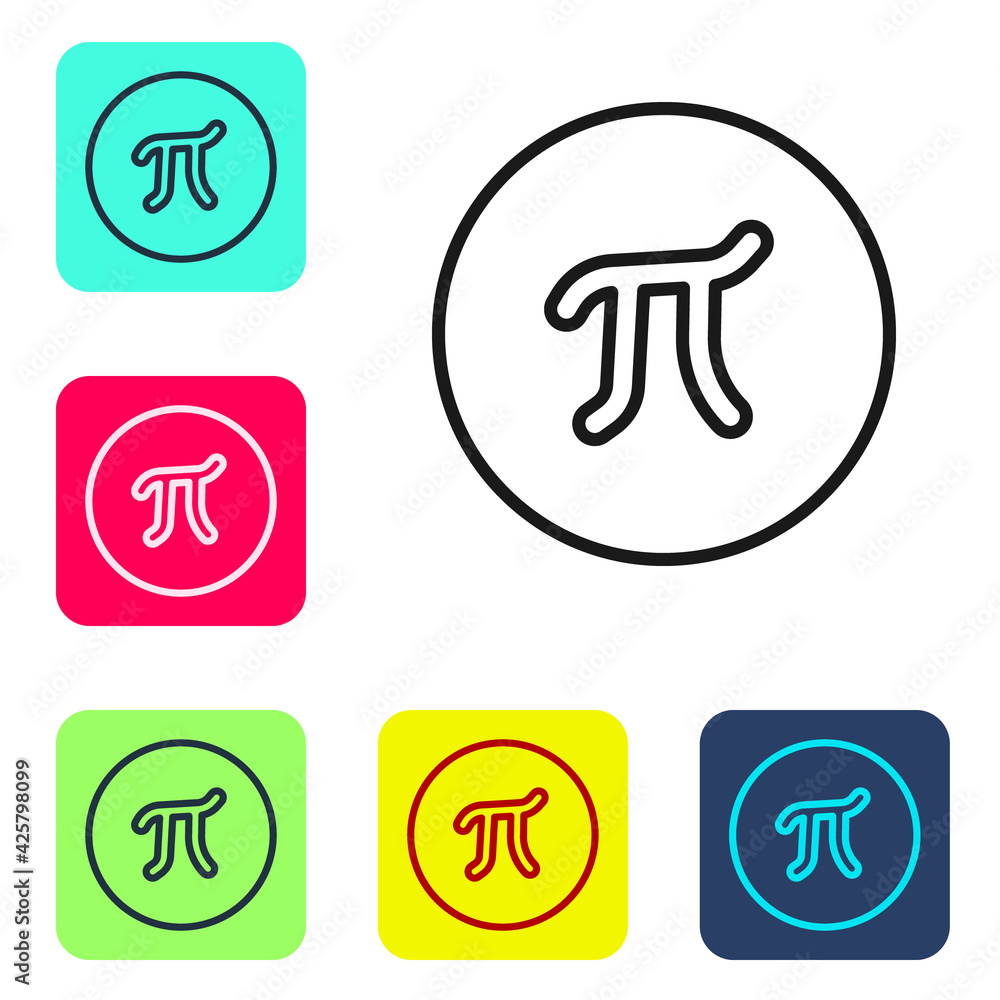 Poster black line pi symbol icon isolated on white background. set icons in color square buttons. vector