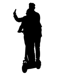 Young athlete on scooter for extreme stunts. Isolated silhouette on a white background