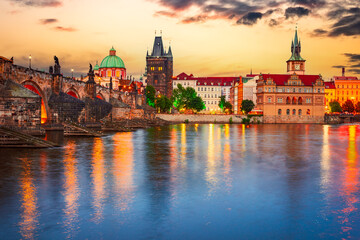 Fototapeta na wymiar Prague, Czech Republic - Charles Bridge and Stare Mesto oldtown