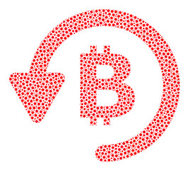 Vector bitcoin refund coronavirus mosaic icon created for lockdown advertisement. Bitcoin refund mosaic is constructed of small coronavirus infection elements.