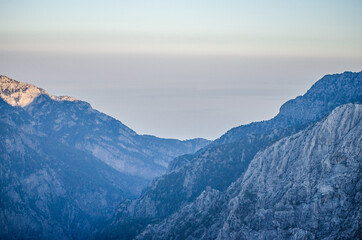 Fototapeta na wymiar Panoramic View from a Mountain Shelter in Chania, Crete island, Greece. Gorgeous View.