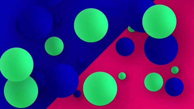 4K Seamless loop Bright modern abstract retro background with multicolored simple moving geometric shapes on the neon background. Seamless loop