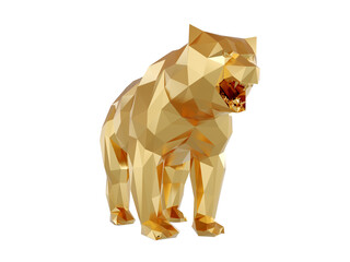 Low poly golden bear on a white background. 3D render