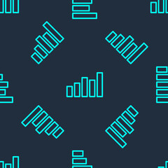 Green line Graph, schedule, chart, diagram, infographic, pie graph icon isolated seamless pattern on blue background. Vector