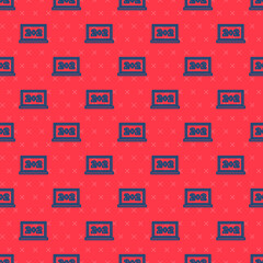 Blue line Chalkboard icon isolated seamless pattern on red background. School Blackboard sign. Vector