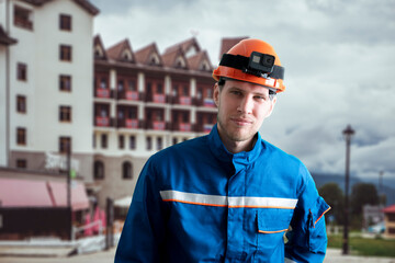 male person with action camera on head, extreme activities