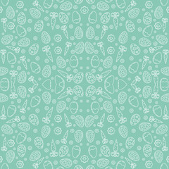 Easter seamless pattern. Pattern consisting of Easter eggs, flowers, carrots. Vector illustration