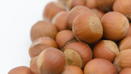 Background of a handful of hazelnuts