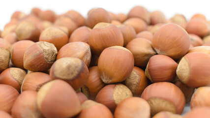 Background of a handful of hazelnuts