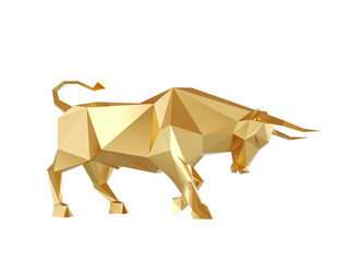 Low poly golden bull on a white background. 3D render