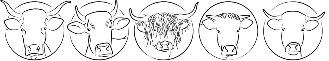 Rinder Kühe Kreis Logos Konturen Vektor Grafik Lineart
