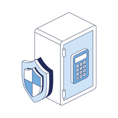 Bank safe security shield. Vector 3d line isometric, web icons, blue color. Creative design idea for infographics.