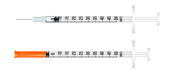 Realistic 3d insulin medical syringe with needle.
