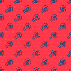 Blue line Square root of x glyph icon isolated seamless pattern on red background. Mathematical expression. Vector