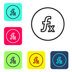 Black line Function mathematical symbol icon isolated on white background. Set icons in color square buttons. Vector