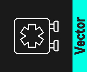 White line Medical symbol of the Emergency - Star of Life icon isolated on black background. Vector