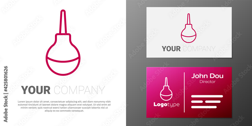 Poster logotype line enema icon isolated on white background. enema with a plastic tip. medical pear. logo 